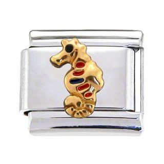 Gold Seahorse Italian Charm: Italian Style Single Charms: Jewelry