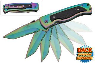 port A P 331 RB. 8" Rainbow Traditional Tanto Blade Folding Knife W/Clip knife blade steel weapon dagger : Folding Camping Knives : Sports & Outdoors