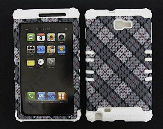 3 IN 1 HYBRID SILICONE COVER FOR SAMSUNG GALAXY NOTE 1 HARD CASE SOFT WHITE RUBBER SKIN PLAID WH TE370 I717 KOOL KASE ROCKER CELL PHONE ACCESSORY EXCLUSIVE BY MANDMWIRELESS: Cell Phones & Accessories