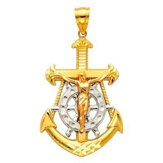 14K 3 Tri color Gold Jesus Crucifix Anchor Religious Charm Pendant: The World Jewelry Center: Jewelry