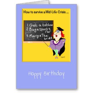 Funny midlife crisis cartoons, how to survive it greeting cards