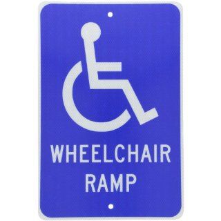 NMC TM86J Handicap Parking Sign, Legend "WHEELCHAIR RAMP" with Handicapped Symbol, 12" Length x 18" Height, Engineer Grade Prismatic Reflective Aluminum 0.080, White on Blue Industrial Warning Signs