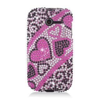 Eagle Cell PDHWM866F384 RingBling Brilliant Diamond Case for Huawei Ascend Y M866   Retail Packaging   Pink/Black Heart: Cell Phones & Accessories