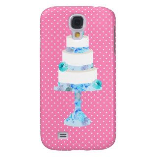 Cute Pink Floral Wedding Cake Teal Polka dots Galaxy S4 Case