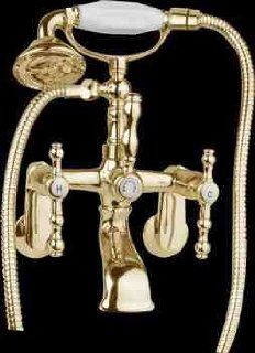 Shower Bright Brass, Double Lever Faucet, Tele Shower, Wall Mount  13644   Tub Filler Faucets