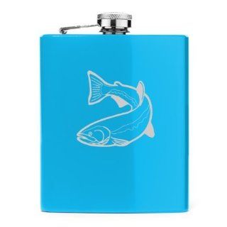 Light Blue 7oz Stainless Steel Hip Flask FS356 Trout: Alcohol And Spirits Flasks: Kitchen & Dining