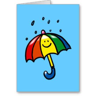 Rainbow umbrella & rain drops greeting cards