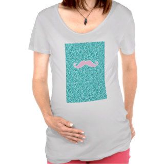 GIRLY PINK MUSTACHE ON TEAL GLITTER EFFECT T SHIRTS