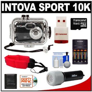 Intova Sport 10K Waterproof Digital Camera with 140' Underwater Housing + 16GB Card + Batteries & Charger + Case + LED Torch + Floating Strap + Kit  Point And Shoot Digital Cameras  Camera & Photo