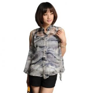 1veMoon Women's Vintage Sleeveless Ink Painting Pattern Blouse, Grey, Regular Sizing 8 at  Womens Clothing store