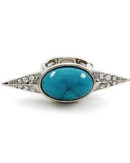 Silvertone Clear Rhinestone Imitation Turquoise Stretch Ring: Jewelry