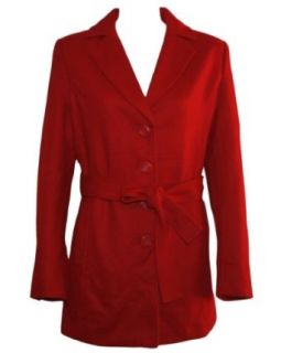 Ladies Red Lined Buttoned Coat Tide Strap Belt 4 Button Cuffs Wool Blend