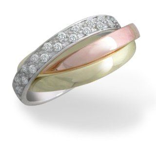 10k White, Yellow, and Rose Gold Tri Color Rolling Diamond Ring (0.46 cttw, I J Color, I2 I3 Clarity), Size 8 Jewelry