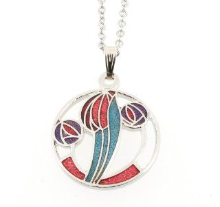 Handmade Fine Glass Enamelled Rhodium Plated Celtic Mackintosh Pendant Necklace: Jewelry