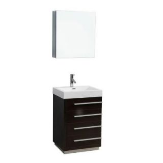 Virtu USA Bailey 22 3/8 in. Single Basin Vanity in Wenge with Poly Marble Vanity Top in White and Medicine Cabinet Mirror JS 50524 WG