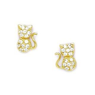 14k Yellow Gold CZ Cat Screwback Earrings   Measures 8x6mm   JewelryWeb: Stud Earrings: Jewelry