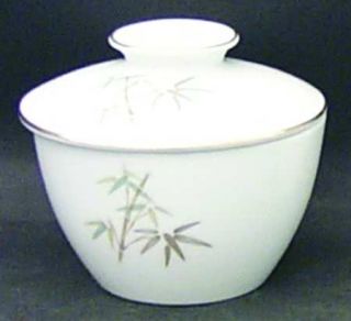 Noritake Oriental Sugar Bowl & Lid, Fine China Dinnerware   1 Green & 1gold Bamb