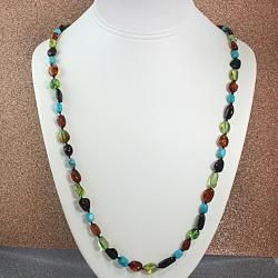 Handtied MultiColor Baltic Amber And Turquoise Nuggets Necklace (Lithuania) Necklaces