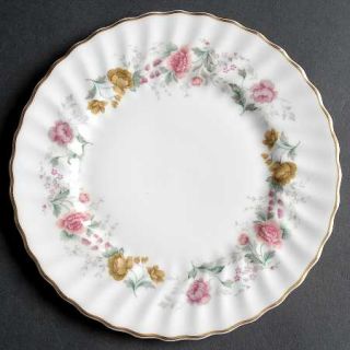 Royal Doulton Rosell Salad Plate, Fine China Dinnerware   Pink And Tan Roses,Swi