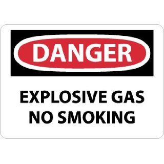 NMC D434AB OSHA Sign, Legend "DANGER   EXPLOSIVE GAS NO SMOKING", 14" Length x 10" Height, Aluminum, Black/Red on White: Industrial & Scientific