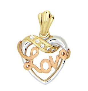 14kt Yellow Gold Love Theme Open Center Heart Pendant: Jewelry