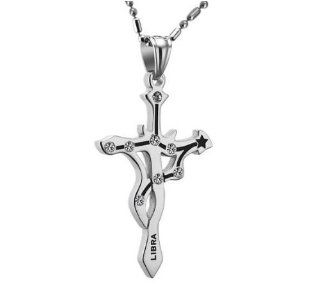 His or Hers Asian Style Libra Sword Shape Titanium CZ Pendant Necklaces in a Nice Gift Box GX435 T: Jewelry