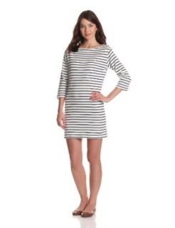 Fred Perry Women's 3/4 Sleeve Breton Stripe Loopback Dress, Snow White, 10 at  Womens Clothing store: