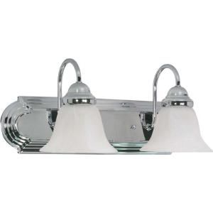 Glomar Ballerina 2 Light Polished Chrome Vanity with Alabaster Glass Bell Shades HD 316
