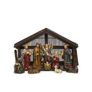 Elements Deep Traditional 10pc, 4.5 Inch Nativity with Wood Creche   Nativity Figurine Sets