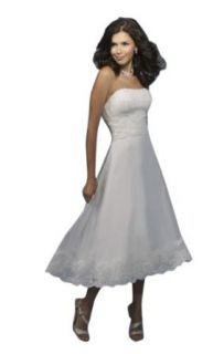 Biggoldapple A line Strapless Tea length Wedding Dress 1056x at  Womens Clothing store