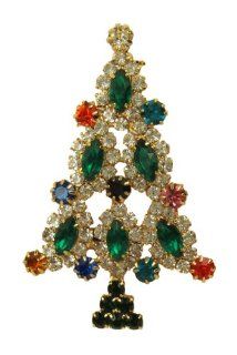 White Widow Large Gold Green Holiday Christmas Tree Pin Brooch Jewelry