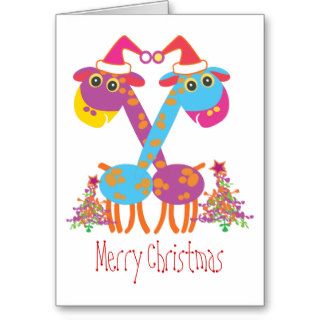 Christmas greeting cards Two cute giraffes