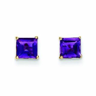 Genuine 14K Yellow Gold Amethyst 5mm Square Post Earrings: Mireval: Jewelry