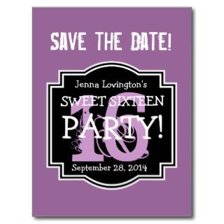 Save the Date Sweet 16 Birthday Party V007 PURPLE Post Card