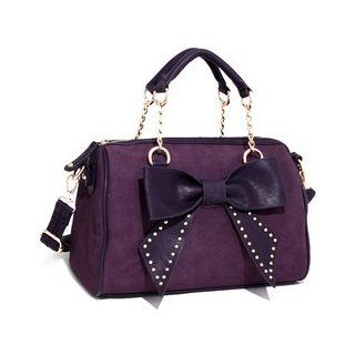 HPW   Studded Bow Adorned Mini Satchel w/ Bonus Shoulder Strap   Plum Purple Color Plum Purple   Handbags