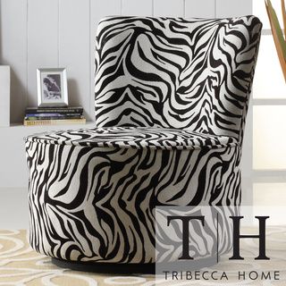 TRIBECCA HOME Moda Black White Zebra Print Modern Round Swivel Chair Tribecca Home Chairs