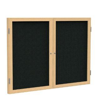 2 Door Wood Frame Enclosed Fabric Tackboard Surface Color: Black, Size: 36" H x 48" W x 2.25" D, Frame Finish: Oak : Bulletin Boards : Office Products
