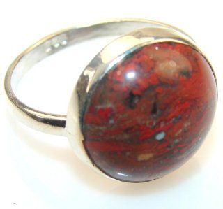 Red Sonoran Jasper Women's Silver Ring Size: 9 1/4 4.10g (color: red, dim.: 3/4, 3/4, 1/4 inch). Red Sonoran Jasper Crafted in 925 Sterling Silver only ONE ring available   ring entirely handmade by the most gifted artisans   one of a kind world wide i