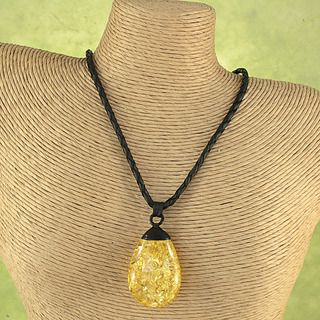Hand tied Baltic Amber Lemon Drop Leather Cord Necklace ( Lithuania) Necklaces