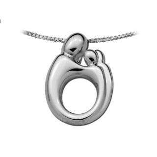 14K White Gold Large Twin Mother and Child Pendant: Pendant Necklaces: Jewelry