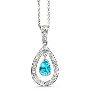 Twin Pear Shaped Diamond Pendant In 18K White Gold With A 1.00 ct. Genuine Blue Topaz Center Stone.: CleverEve: Jewelry