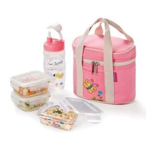 Lock and Lock Glass Baby Lunch Box Set in Pink DISCONTINUED LLG411S3P