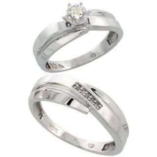 10k White Gold 2 Piece Diamond wedding Engagement Ring Set for Him and Her, 6mm & 7mm wide: Jewelry