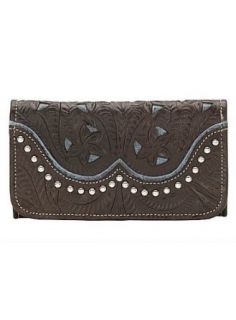 American West Leather Tri Fold Wallet 8155282 Annies Secret Chocolate/Denim at  Womens Clothing store