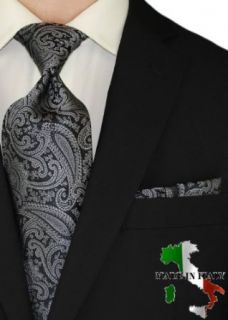 Berioni Hand Made in Italy 100% Woven Silk Mens Neck Tie + Pocket Square Jacquard Woven Tie and Hanky Set Black Paisley S1 (Black Paisley S1) at  Mens Clothing store