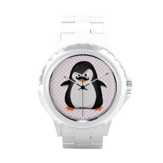 Cute Black  White Penguin And  Funny Mustache Watches