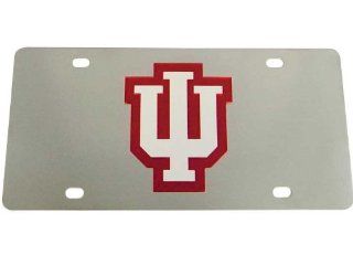 Stainless Plate W/Garnet & White IU Logo Front Vanity License Plate #459 Automotive