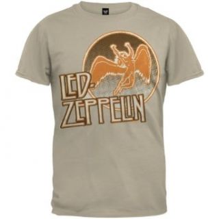 Led Zeppelin   Mens Circle 77 Flocked T Shirt X large Tan: Music Fan T Shirts: Clothing