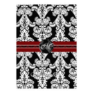 damask red wedding invitation