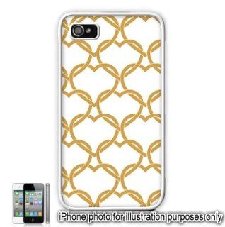 Gold Interlocking Hearts Love Monogram Pattern Apple iPhone 4 4S Case Cover Skin White: Cell Phones & Accessories